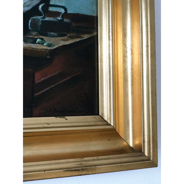 Vintage Original Cottage Oil Painting: Gilded Framed Interior Art For Sale - Image 6 of 12