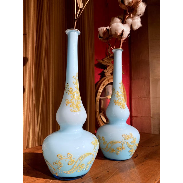 Mid-Century Italian Turquoise Opaline Murano Glass Soliflower Vases, 1960s, Set of 2 For Sale - Image 10 of 16