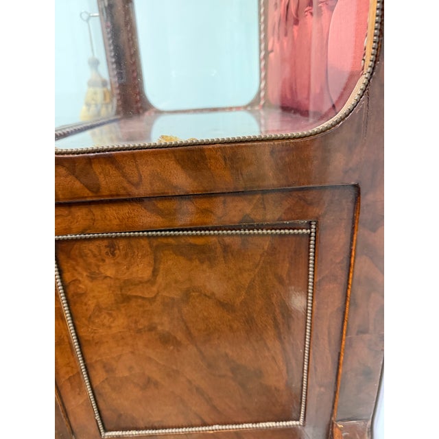 Burgundy Antique French Walnut & Ormolu Mounted Vitrine Display Cabinet With Tufted Fabric Interior For Sale - Image 8 of 10