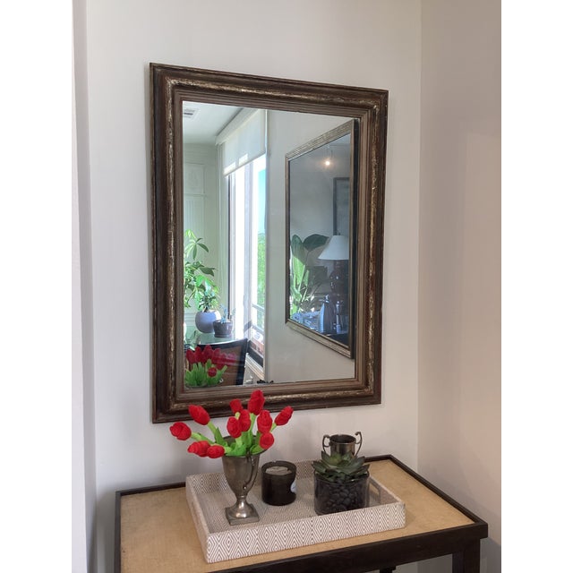 Traditional Early 20th Century Classic Distressed Wood Framed Mirror With Aged Patina & Redone Back For Sale - Image 3 of 4