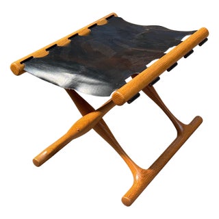 Vintage Folding Oak Stool by Poul Hundevad, 1958 For Sale