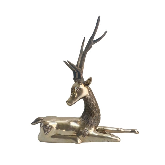 Midcentury Vintage Hollywood Regency Large Solid Brass Stag Deer Gazelle Figurine Sculpture For Sale In Boston - Image 6 of 11