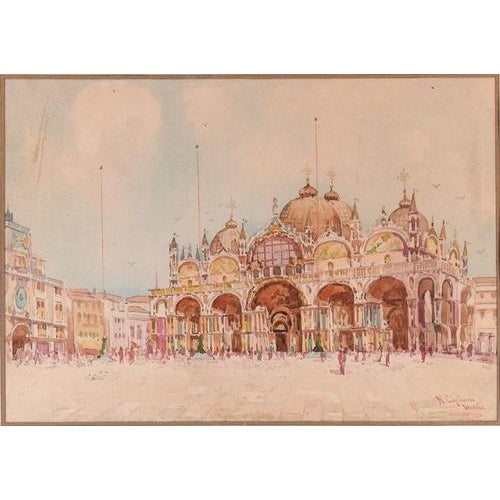 Mariano Fortuny, Nazzareno Cipriani, View of Piazza S. Marco, Late 19th Century, Watercolor For Sale - Image 3 of 5