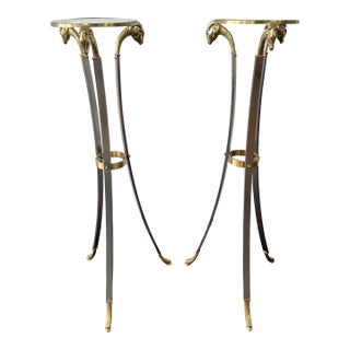 Pair, Jansen Style Italian Ram's Head Pedestal Tables or Stands MCM For Sale