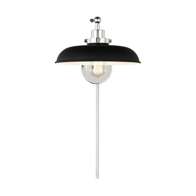 Chapman & Myers by Visual Comfort Studio Wellfleet Single Arm Wide Task Sconce, Midnight Black & Polished Nickel For Sale - Image 4 of 5