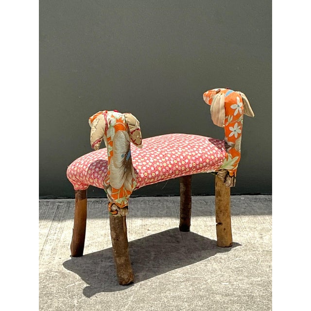 Vintage Handcrafted Textile and Wood Animal Bench For Sale - Image 13 of 18