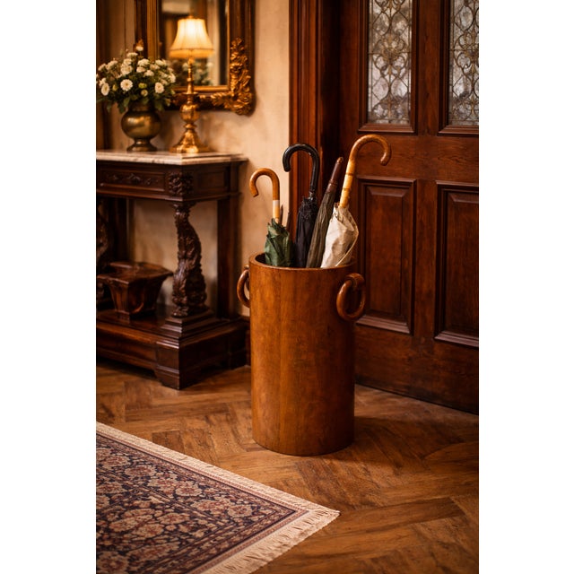 Vintage Brutalist Umbrella Stand in Walnut, 1950s For Sale - Image 4 of 5