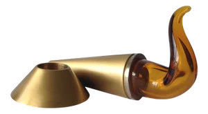 C1990's Collaborative Italian Hand-Blown Murano Amber Flame Finial & Brushed Brass Hardware by German Co Blome'