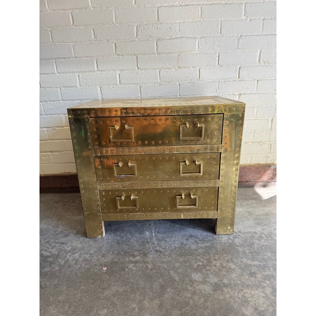 1970s 1970's Sarreid LTD Brass Clad Chest of Drawers Nightstand For Sale - Image 5 of 13