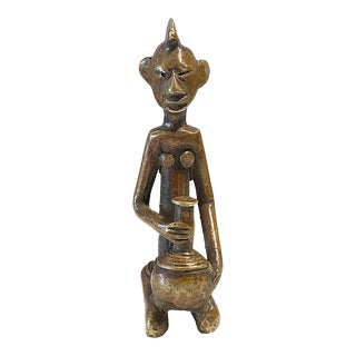 African Baule Bronze Gold Weight of a Seating Female 4.5" H For Sale