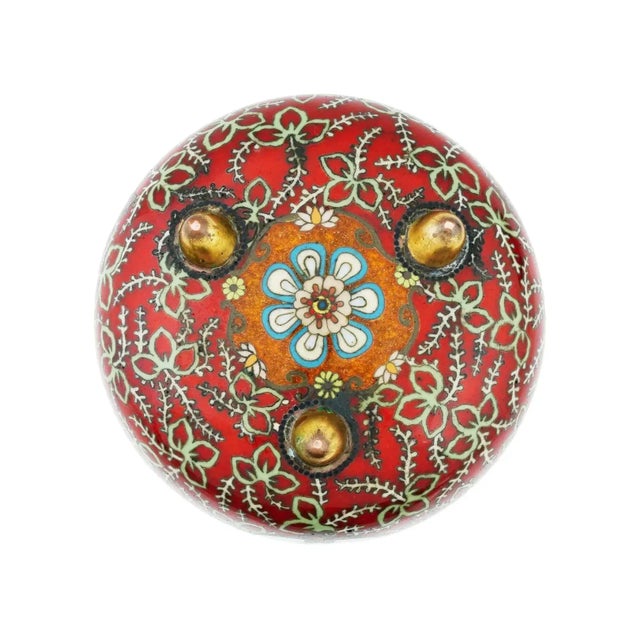 Copper Antique Japanese Meiji Cloisonne Enamel Tripod Jar For Sale - Image 8 of 8