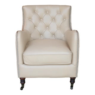 Wellington Antique Ivory Leather Chair For Sale