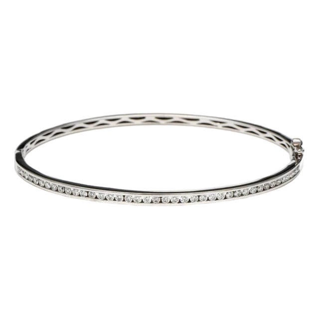 14KW Channel Set Diamond(.97) Oval Bangle Bracelet For Sale