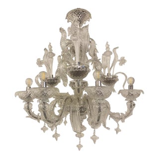 Murano-Style Chandelier in Transparent Glass For Sale