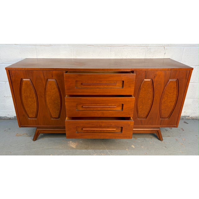 Mid 20th Century Walnut and Burlwood Sliding Door Credenza For Sale - Image 12 of 15
