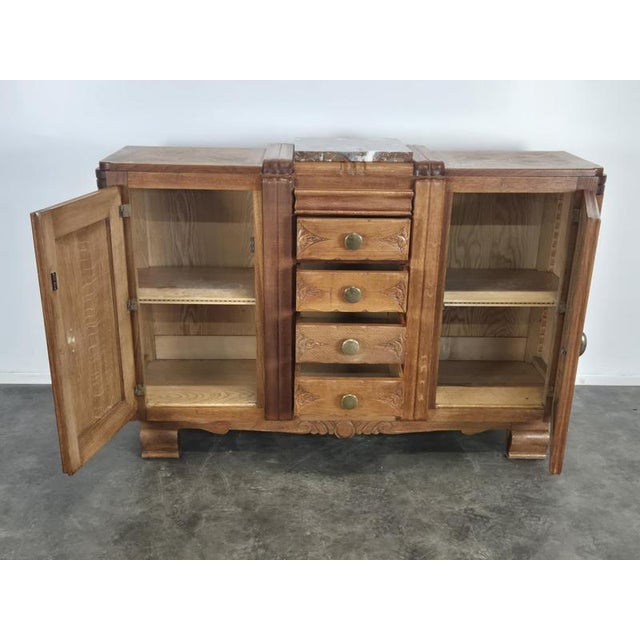 Art Deco Sideboard in Carved Oak with Marble Top, 1930s For Sale - Image 4 of 9