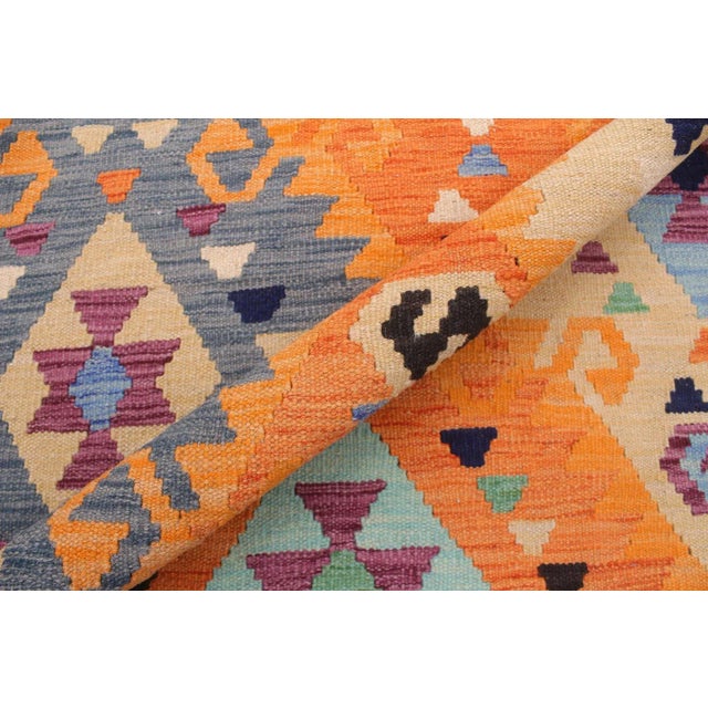 1990s 1990s Tribal Kilim Rust Blue Wool Rug - 8'5" X 10'1" For Sale - Image 5 of 7