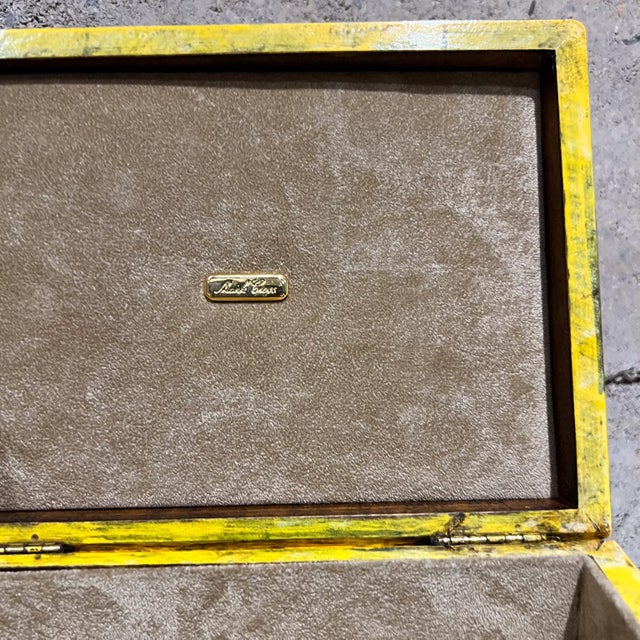 Yellow Hollywood Regency Mark Cross Luxurious Vintage Wood Box Italy For Sale - Image 8 of 13
