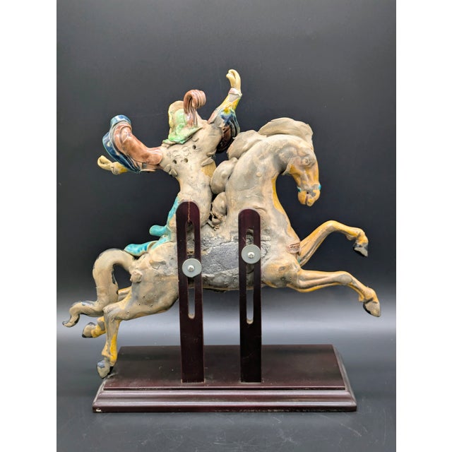 Printmaking Materials Antique Chinese Polychrome Glazed Imperial Tile: Warrior/Deity Riding a Horse For Sale - Image 7 of 9