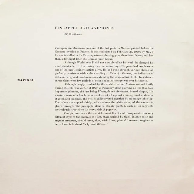 1950s After Henri Matisse "Pineapple and Anemones", First Edition Period Full-Color Print For Sale In Dallas - Image 6 of 9