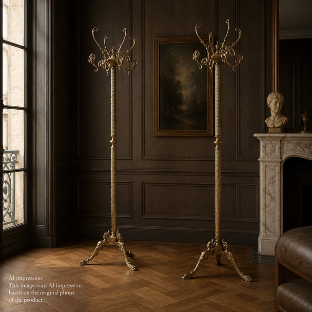 Vintage Italian Ornate Brass Free Standing Coat and Hat Racks, 1960s, Set of 2 For Sale - Image 12 of 14