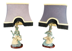 Double-Patinated Bronze Lamps, Thailand, 1970s, Set of 2