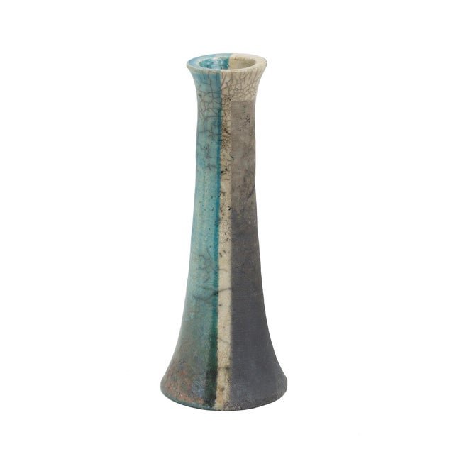 Green Japanese Modern White Green Raku Ceramic Stelo Wake Candle Holders by Laab Milano, Set of 2 For Sale - Image 8 of 13