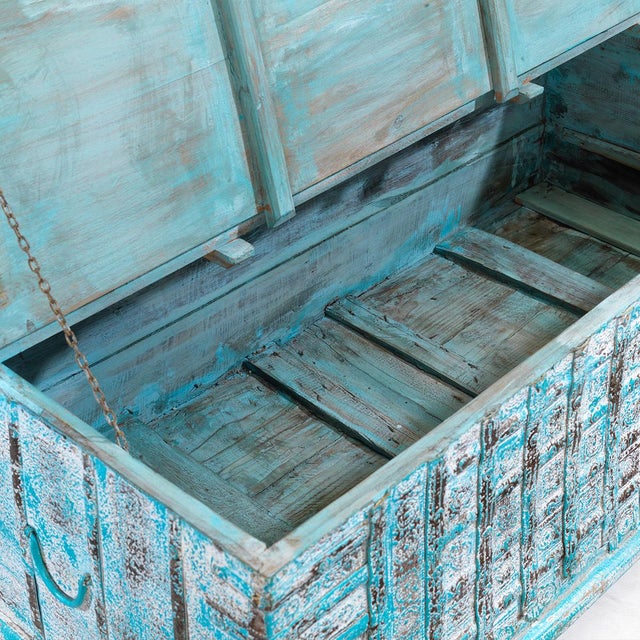 Vintage Blue Blanket Chest, 1940s For Sale - Image 3 of 10