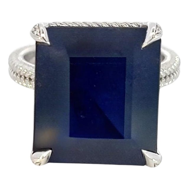 Natural Solitaire Sapphire Ring 6.5 14k W Gold 7 TCW Certified For Sale