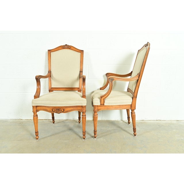 Brown Baker Furniture Style French Regency Louis XVI Carved Walnut Dining Chairs, Set of Six For Sale - Image 8 of 14