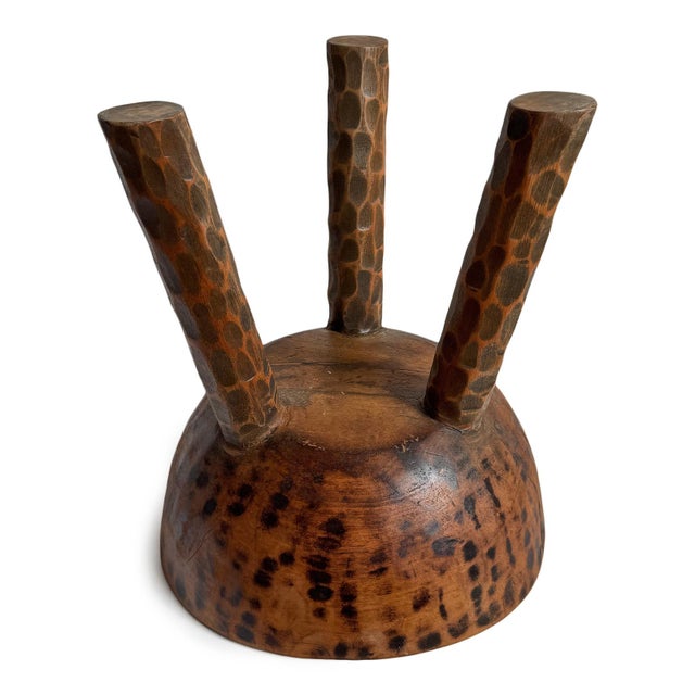 Vintage Wood Carved Rustic Tribal Bowl on Legs For Sale In Los Angeles - Image 6 of 7