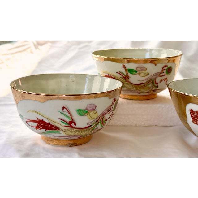 Golden Dragon Phoenix Chinese Rice Bowls - Set of 5 For Sale - Image 10 of 16