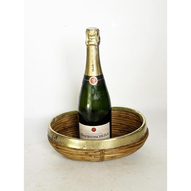 Boho Chic French Riviera Rush and Brass Basket, France, 1950s For Sale - Image 3 of 12