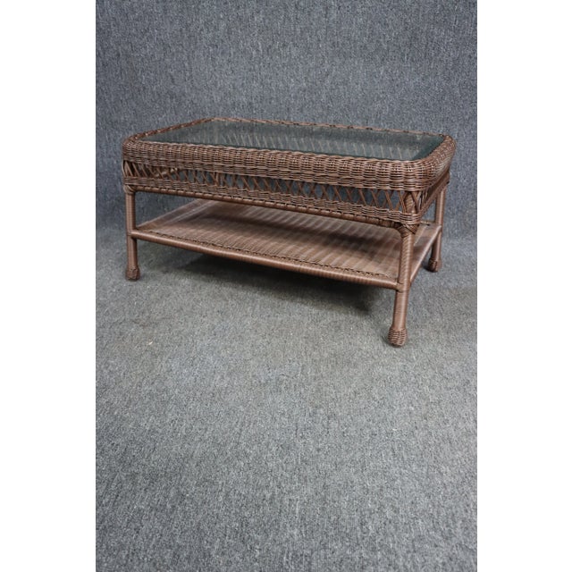Resin Wicker and Glasstop Coffee Table For Sale - Image 4 of 6