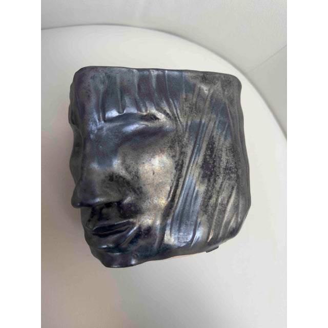 Contemporary French Raku Visages Faces Vase by Virginie Hastoy For Sale - Image 3 of 6