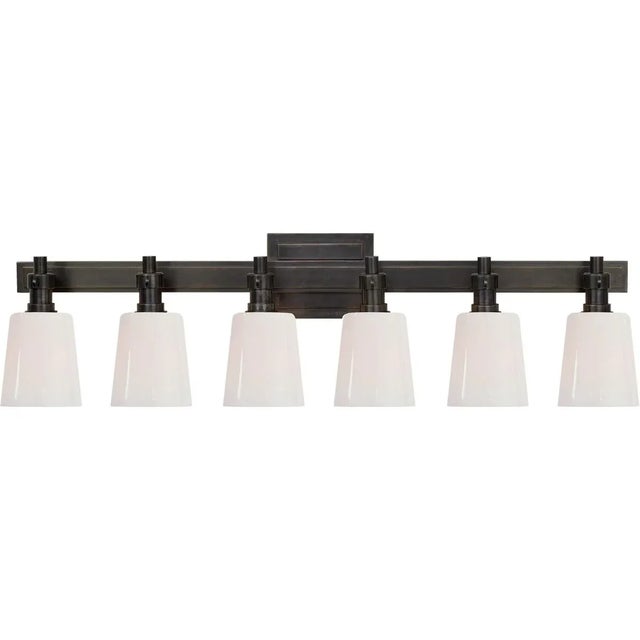 Modern Thomas O'Brien for Visual Comfort Signature Bryant Six-Light Linear Bath Sconce in Bronze with White Glass For Sale - Image 3 of 4
