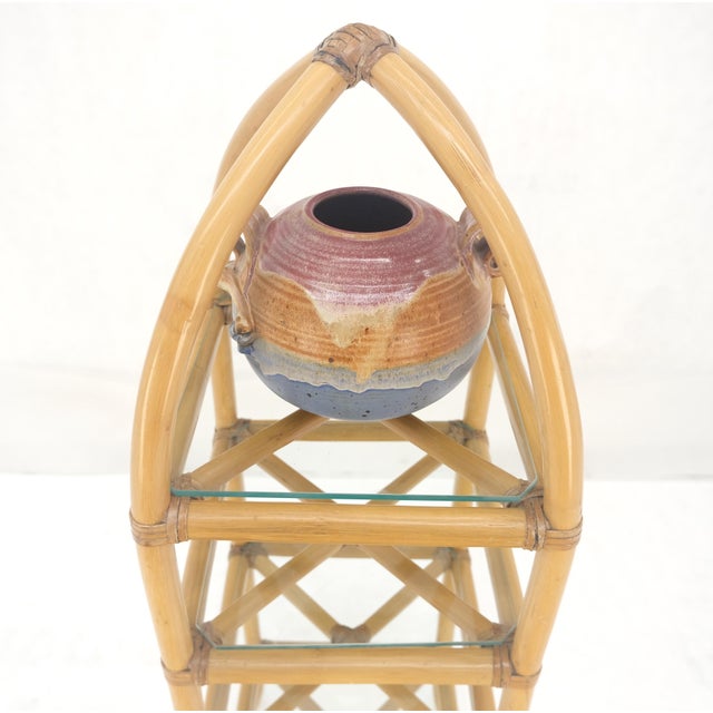 Bamboo & Leather Figural 13" Square Profile Dome Shape Etagere MINT For Sale - Image 12 of 13