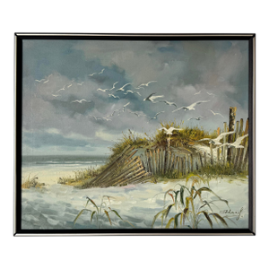 1980's Vintage Impressionist Beach Coastal Seascape Oil on Canvas Painting, Framed