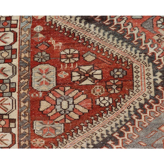 Red Antique Persian Tribal Bakhtiari Rug With Geometric Design 5'2"x8'3" For Sale - Image 8 of 12
