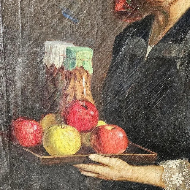 Woman with a Fruit Tray, 1960s, Oil on Canvas For Sale - Image 3 of 5