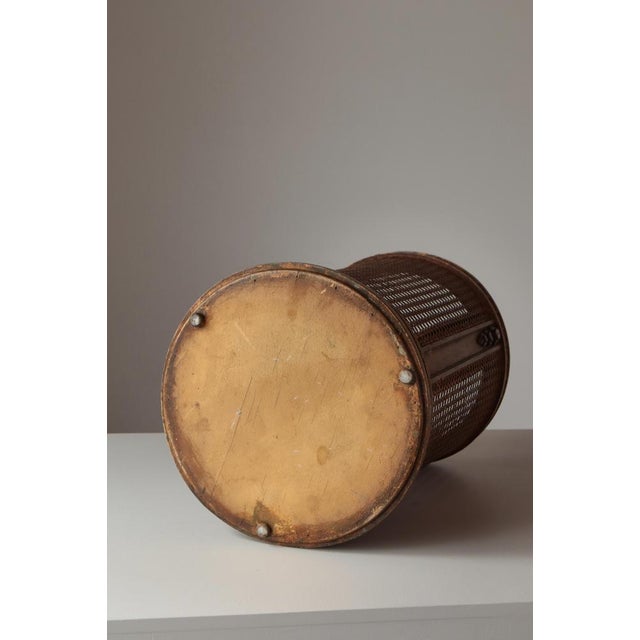 Brown Art Deco Scandinavian Paper Basket in Gilded Wood & Rattan Cane, 1920s For Sale - Image 8 of 11