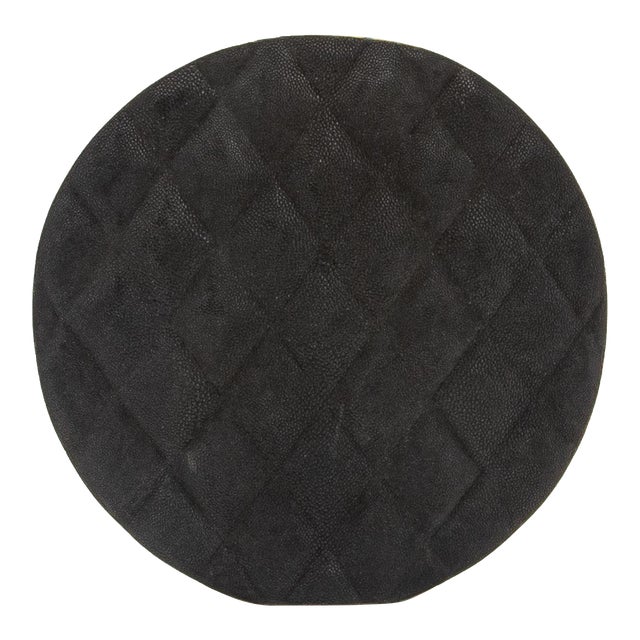 Modern Quilted Vase in Black Shagreen With Brass Details by Kifu Paris For Sale