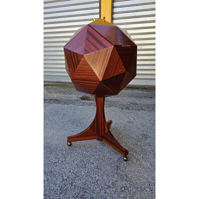Polygonal Bar Cabinet in Mahogany and Brass by Vuillermoz, 1960s For Sale - Image 6 of 18