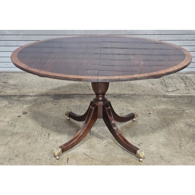 Traditional Late 20th Century Stickley Oval Federal Style Mahogany Dining Table W 2 Leaves Brass Paw Feet For Sale - Image 3 of 11