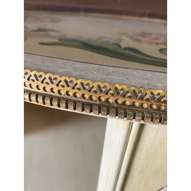 Mid 20th Century Vintage French Hand-Painted Floral Round Side Table For Sale - Image 5 of 9