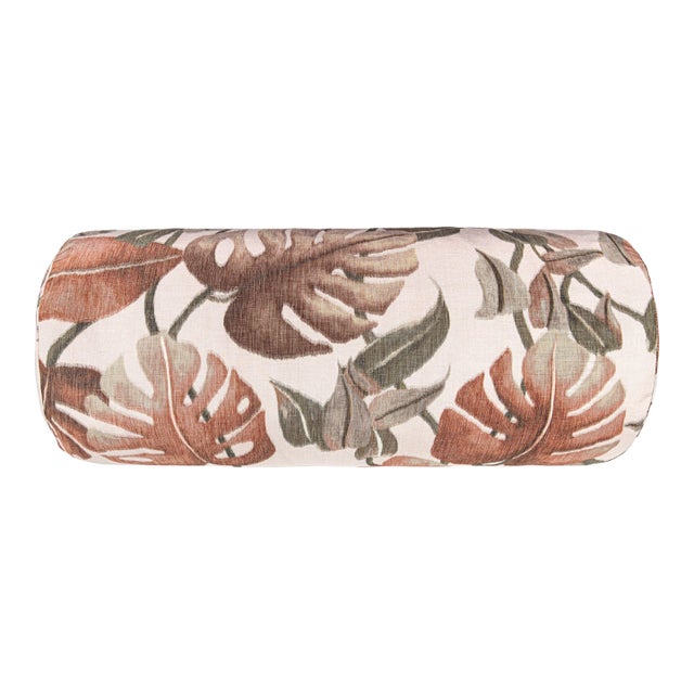 Scalamandre 21" x 7" Rainforest Warp Print Bolster Pillow in Terra Cotta For Sale
