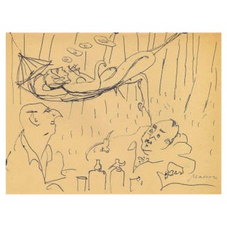 Mino Maccari, Siesta, Ink Drawing, Mid-20th Century For Sale