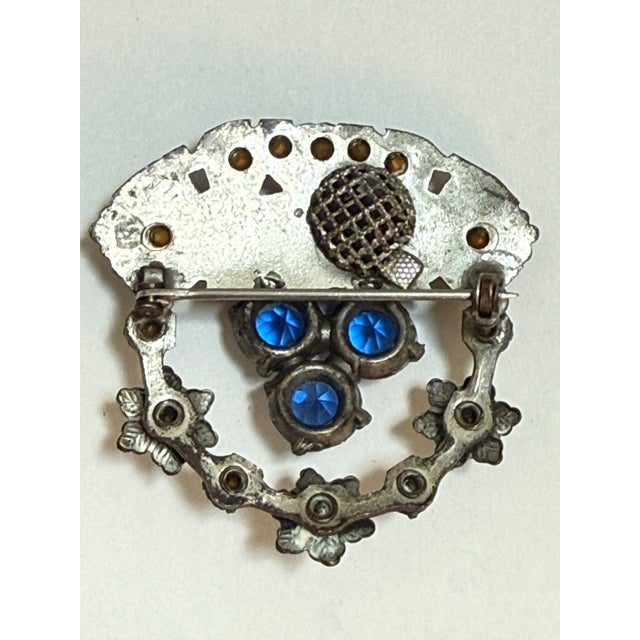 Vintage 1930s Czech Sapphire Blue Rhinestone Vinaigrette Scent Brooch For Sale - Image 4 of 7