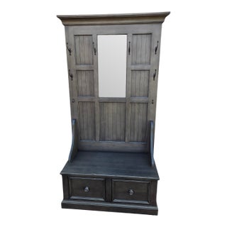 Ethan Allen Logan Hall Tree Seat New Country Bench Coat Rack Trunk Mirror Grey For Sale