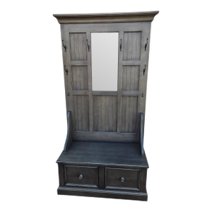 Ethan Allen Logan Hall Tree Seat New Country Bench Coat Rack Trunk Mirror Grey